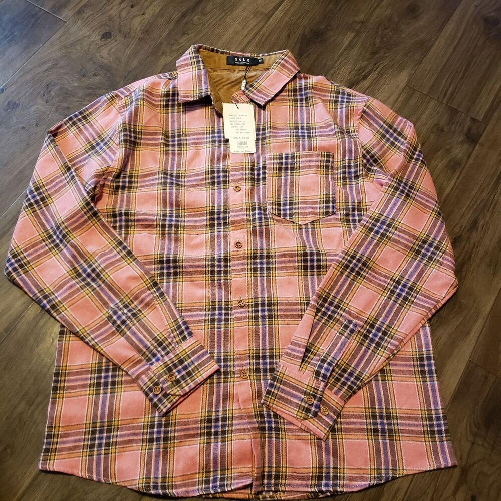 SSLR NWT Men's Orange Flannel Button Up  Shirt Sz M
